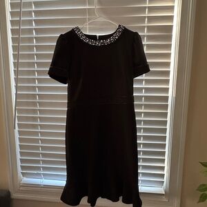 Karl Lagerfeld Black Short Sleeve Dress with Jeweled Collar